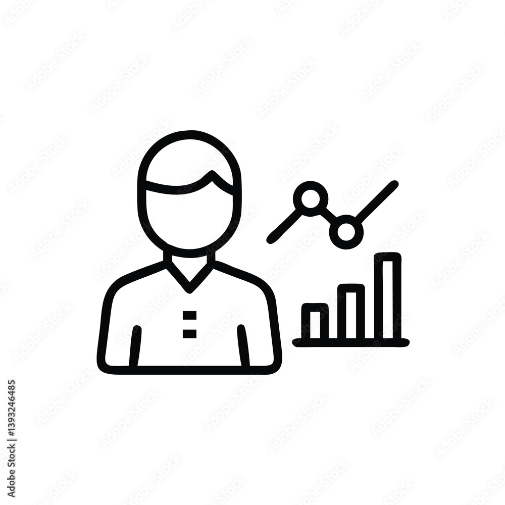 Aufkleber business performance analysis with line graph and bar chart illustration in line style