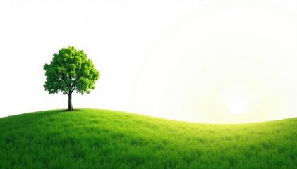 Fototapeta premium Serene landscape with a single tree isolated on white background, horizon, peacefulness, sky