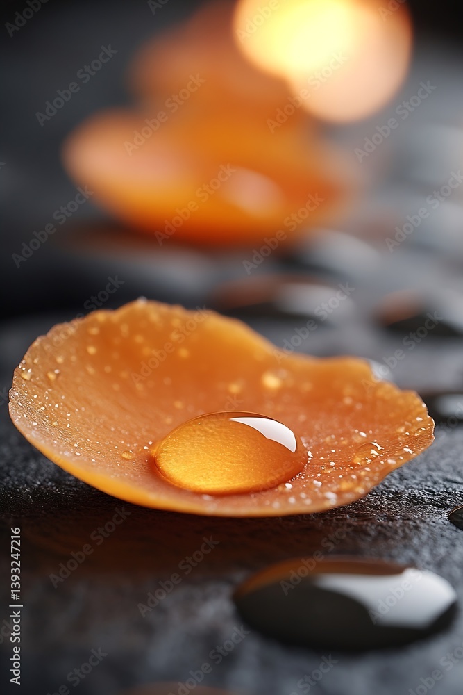 Poster close up macro of orange flower petal with water droplet abstract nature freshness and serenity : ge