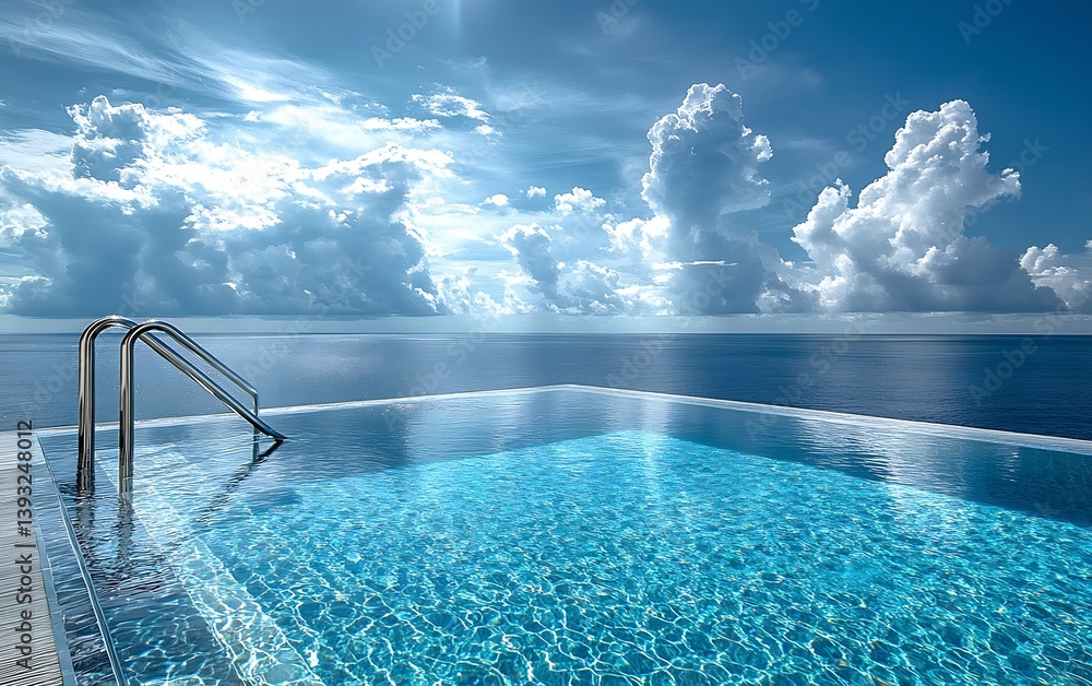 Aufkleber serene infinity pool overlooking the ocean with blue sky and clouds a luxurious vacation and travel 