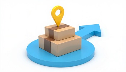 Shipping and Logistics: Cardboard Boxes with Location Pin and Right Arrow Representing Package Delivery and Tracking  
