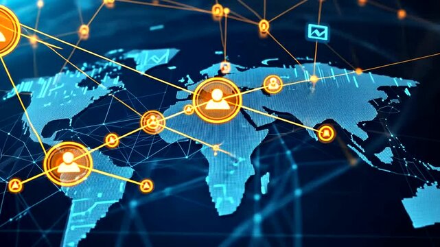 Global digital network connections illustrating technology and communication across continents