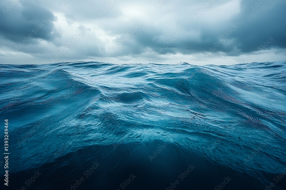 Poster dramatic ocean view moody blue waves under overcast sky capturing the power and serenity of the sea 