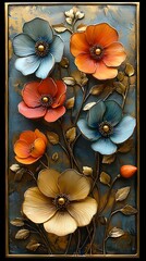 Decorative garden floral painting on canvas high resolution photo