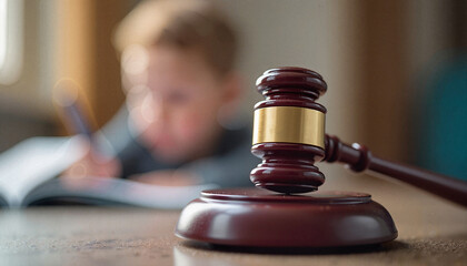 Gavel symbolizing juvenile justice with child focusing on legal issues