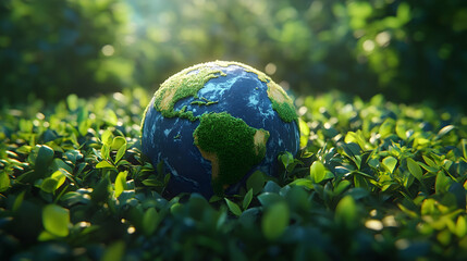 Earth Model in Lush Green Foliage
