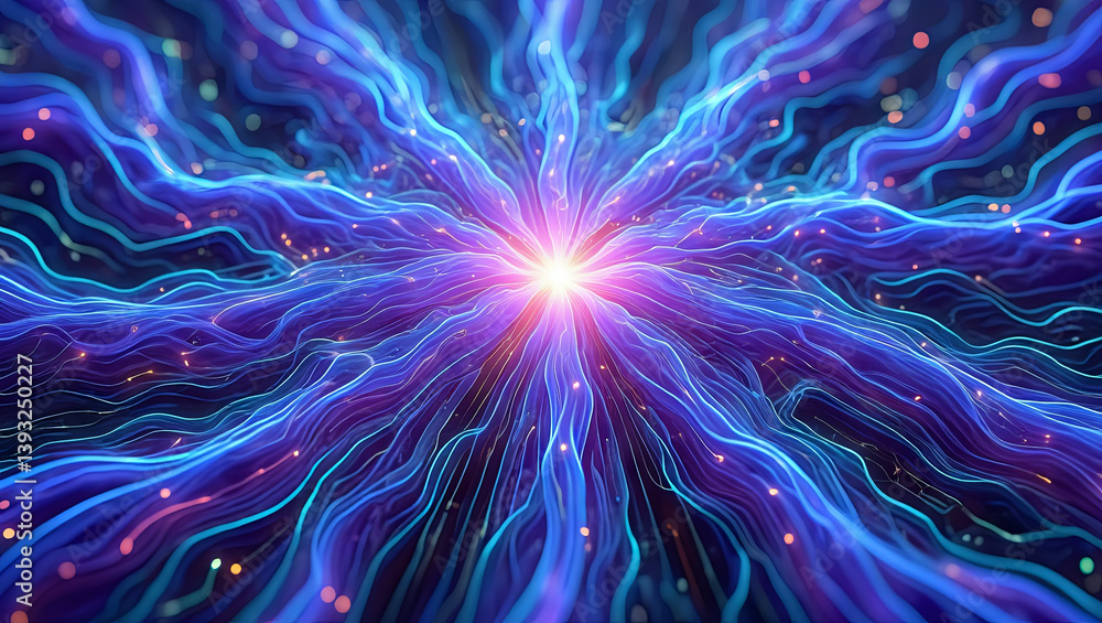 Poster this artwork showcases vibrant energy waves radiating from a glowing core, creating a mesmerizing vi