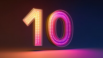Colorful and vibrant Abstract 3d render of the number ten done for a celebration or event or desktop wallpaper background