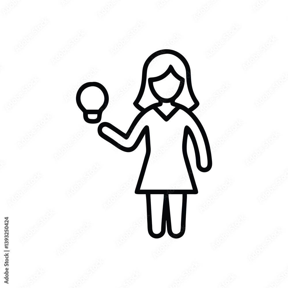 Poster creative woman holds lightbulb symbolic of idea generation and problem solving skills