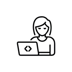 Software Developer Woman Coding On Laptop Line Icon Vector Illustration