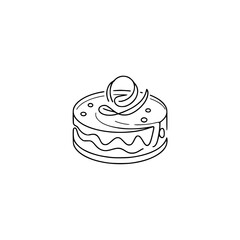 Minimalist Line Art Cake: Simple Dessert Design, Isolated on White