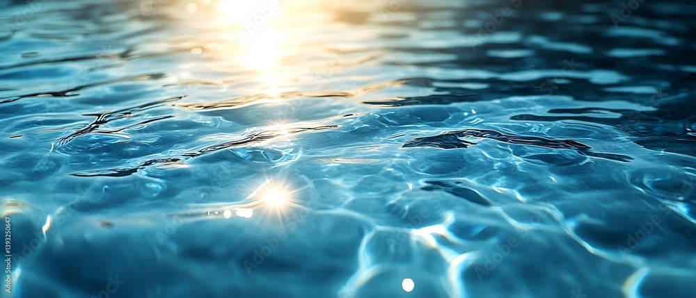 Aufkleber crystal clear water surface reflecting sunlight abstract blue water texture background sparkling wat