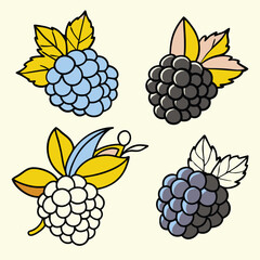 Modern and Vintage Blackberry Fruit Illustrations – Flat Color and Bold Silhouette Styles for Branding, Packaging, and Organic Design.