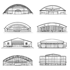 Collection of hangars line vector designs, hangars vector graphics