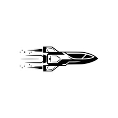 Futuristic Rocket Ship Icon in Flight, Vector Illustration