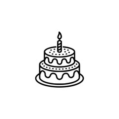 Minimalist Birthday Cake Icon with Candle, Black & White Vector