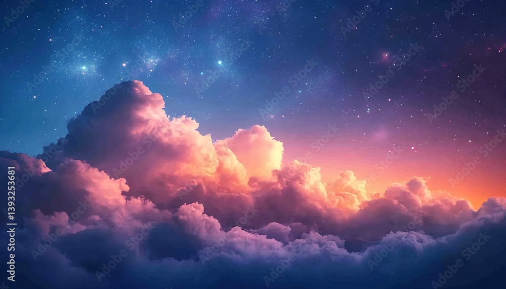 Poster mesmerizing night sky scene with dramatic clouds and sparkling stars : generative ai