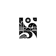 Geometric Winter Landscape Logo Design