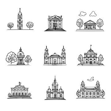 Collection of Town halls line vector designs, Town halls vector graphics