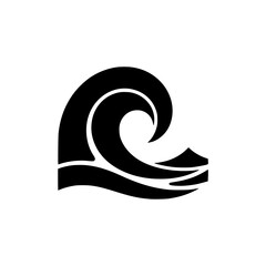 Naklejka premium Black and White Wave Logo, Minimalist Design, Surfing Icon
