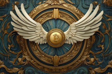 Fototapeta premium Cryptocurrency meets traditional finance, digital coins and classic stock symbols combined, symbolic art