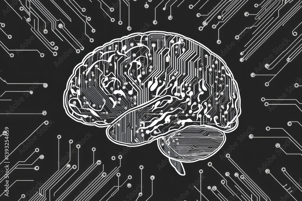 Aufkleber innovative graphic design showcasing digital brain concept with circuit patterns