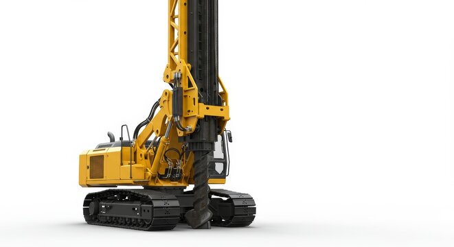 Powerful pile driver machine on white backdrop showcasing modern construction engineering