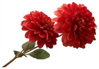 Red dahlia flower with long stem on transparent background