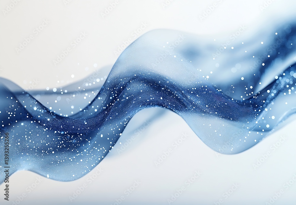 Poster Abstract Blue Wavy Fabric with White Bokeh Lights Elegant Background for Design and Creative Projects Serene Visual : Generative AI