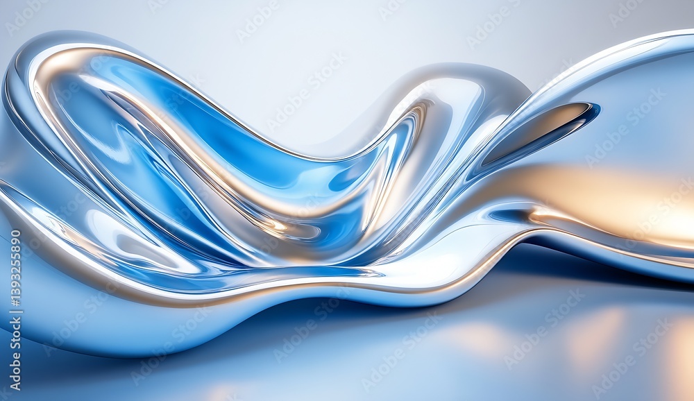 Poster Artistic depiction of soft metallic blue fabric flowing in smooth waves and serene abstract forms : Generative AI