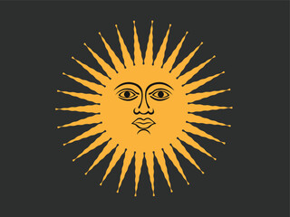 Happy smiling sun isolated on black background.