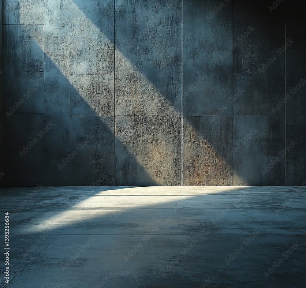 Poster dramatic light beam on concrete wall abstract interior design empty room with sunlight shadow modern