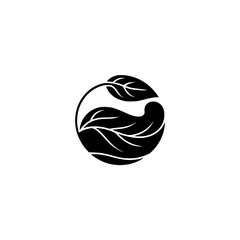 Abstract Leaf Circle Logo: Minimalist Black & White Design