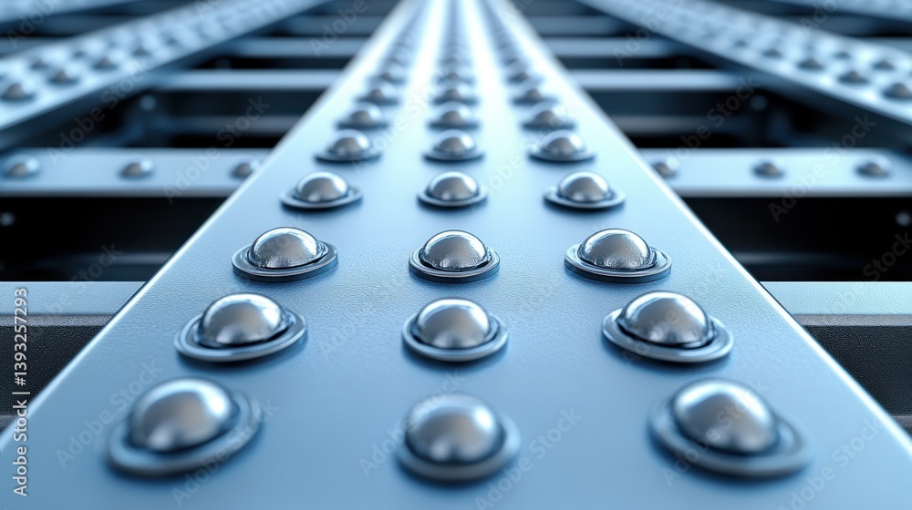 Poster close-up view of metal bridge components with rivets