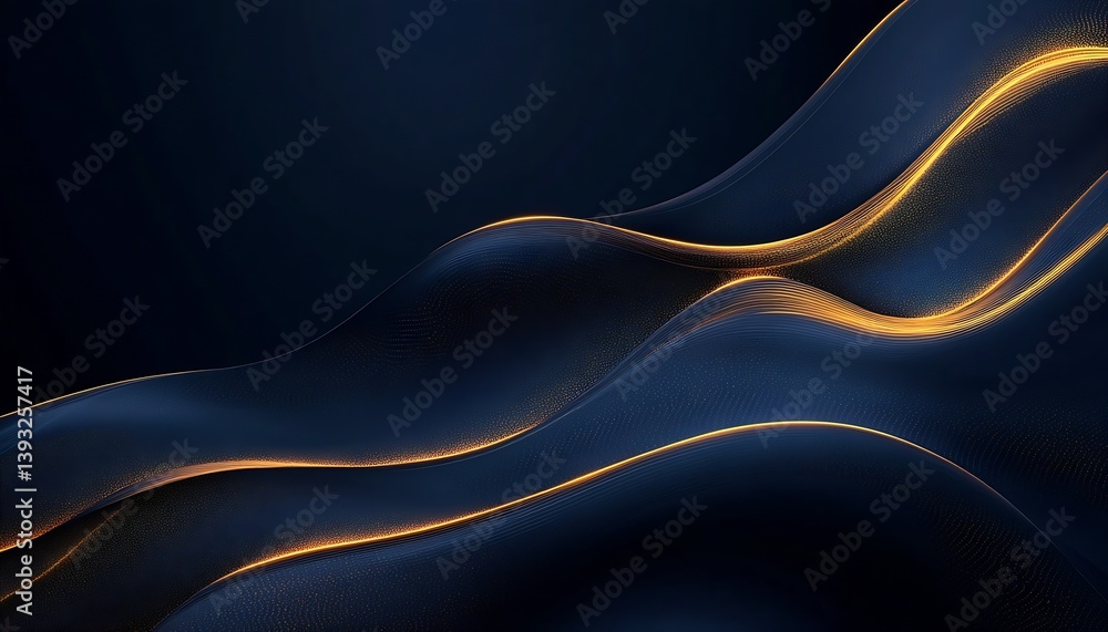 Poster Elegant dark blue background with flowing golden light accents in a smooth wave design : Generative AI