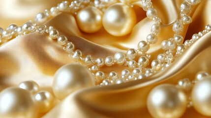 Pearls on Gold Satin. Luxurious accessory display