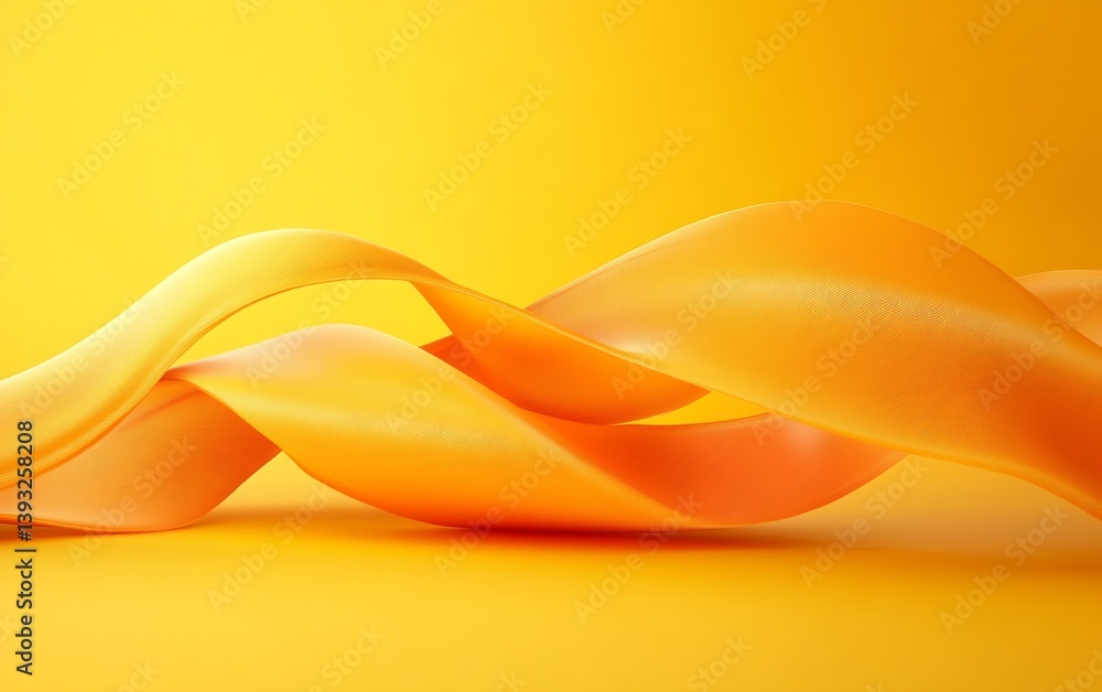 Aufkleber golden ribbon flow abstract yellow fabric waves on bright background smooth silk drape textile art :