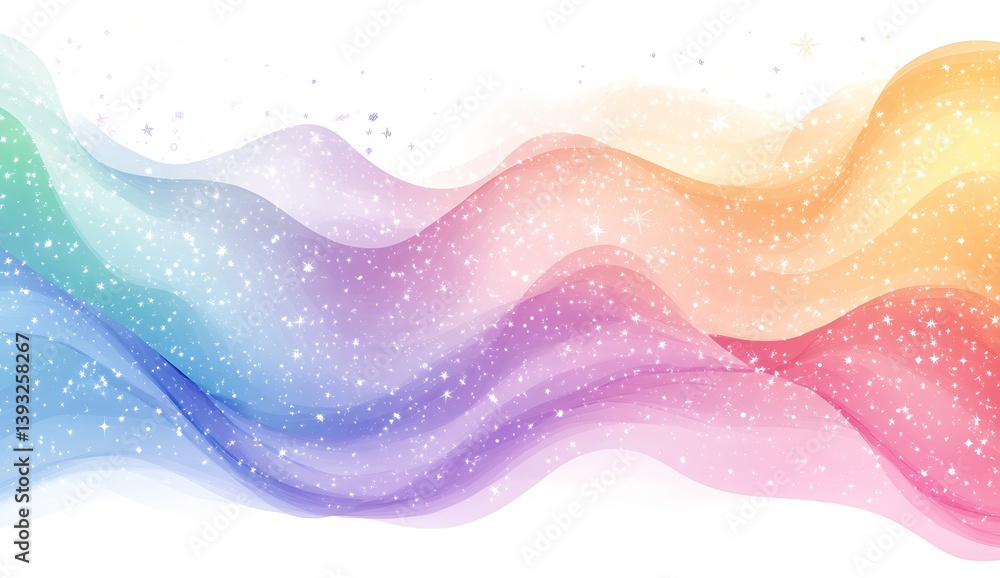 Poster Vibrant wavy abstract background with glittering stars and a rainbow color scheme : Generative AI