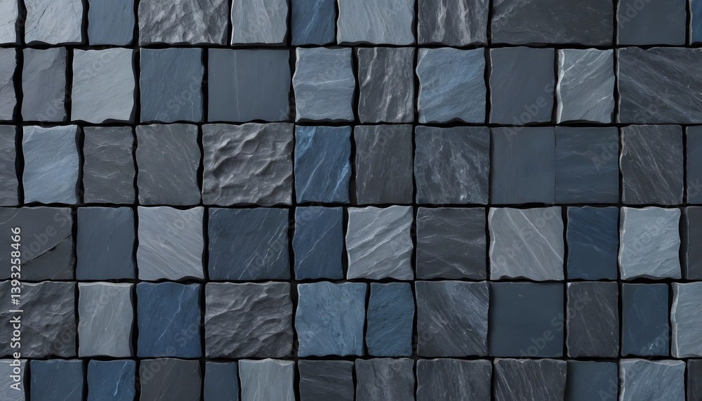 Aufkleber Dark Slate Stone Texture. Mosaic Pattern Of Irregular Blue And Gray Tiles. Modern Natural Stone Aesthetic Ideal For Backgrounds. Design Element For Depth And Sophistication.