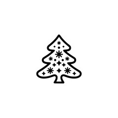 Minimalist Christmas Tree Icon with Snowflakes and Decorations