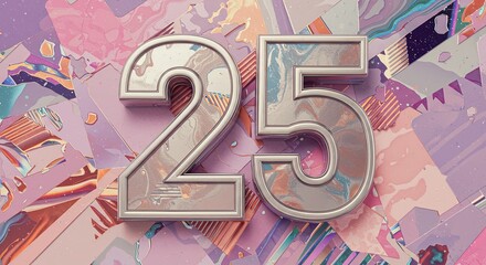 Colorful and vibrant Abstract 3d render of the number twenty-five done for a celebration or event or desktop wallpaper background