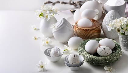 easter background on white easter eggs and decorations