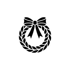 Simple Black & White Wreath Illustration with Ribbon