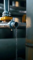 Obraz premium Metal pipes and valves in an industrial system, essential for the transport of water and gas.