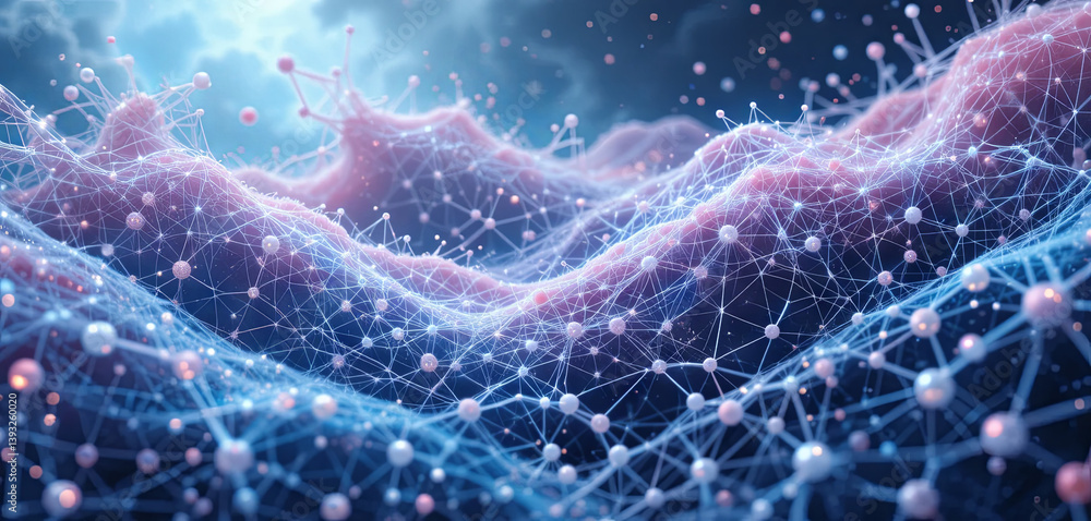 Poster complex network patterns create a stunning visualization of data connections in a digital landscape,