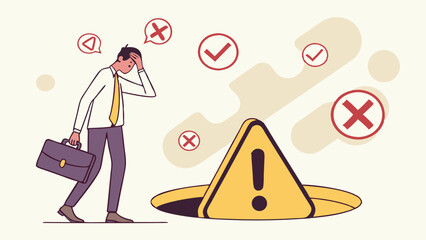 Businessman Facing Risks Pitfalls And Challenges In Business Decisions Concept Illustrated In Cartoon Style