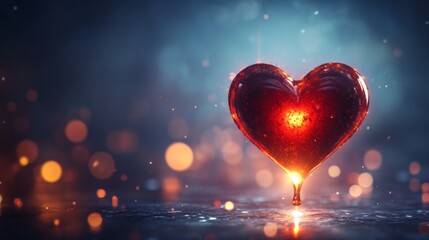Radiant heart in neon glow with sparkling background for romantic design or valentine's day