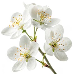 Obraz premium White Blossoms on Branch, Close-up Floral Art, petals , spring