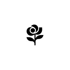Minimalist Black Rose Icon on White Background