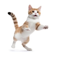 Obraz premium Playful Leap: A ginger and white kitten in mid-air, captured in a moment of joyful movement.